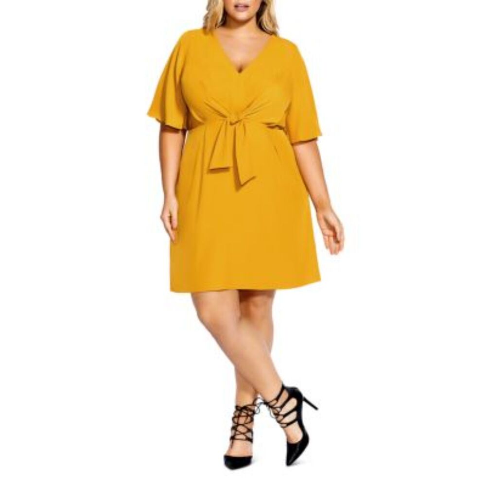 City Chic Front Knot Dress FLAWED in Gold 16